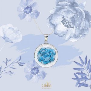 GemsArt Pendant : Jasmine (Blue), Flower of Love Collection 30 mm.