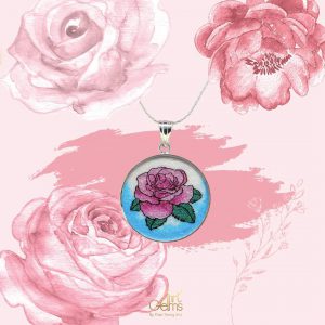 GemsArt Pendant : Pink Rose, Flower of Love Collection 30 mm.