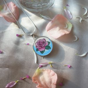 GemsArt Pendant : Pink Rose, Flower of Love Collection 25 mm.